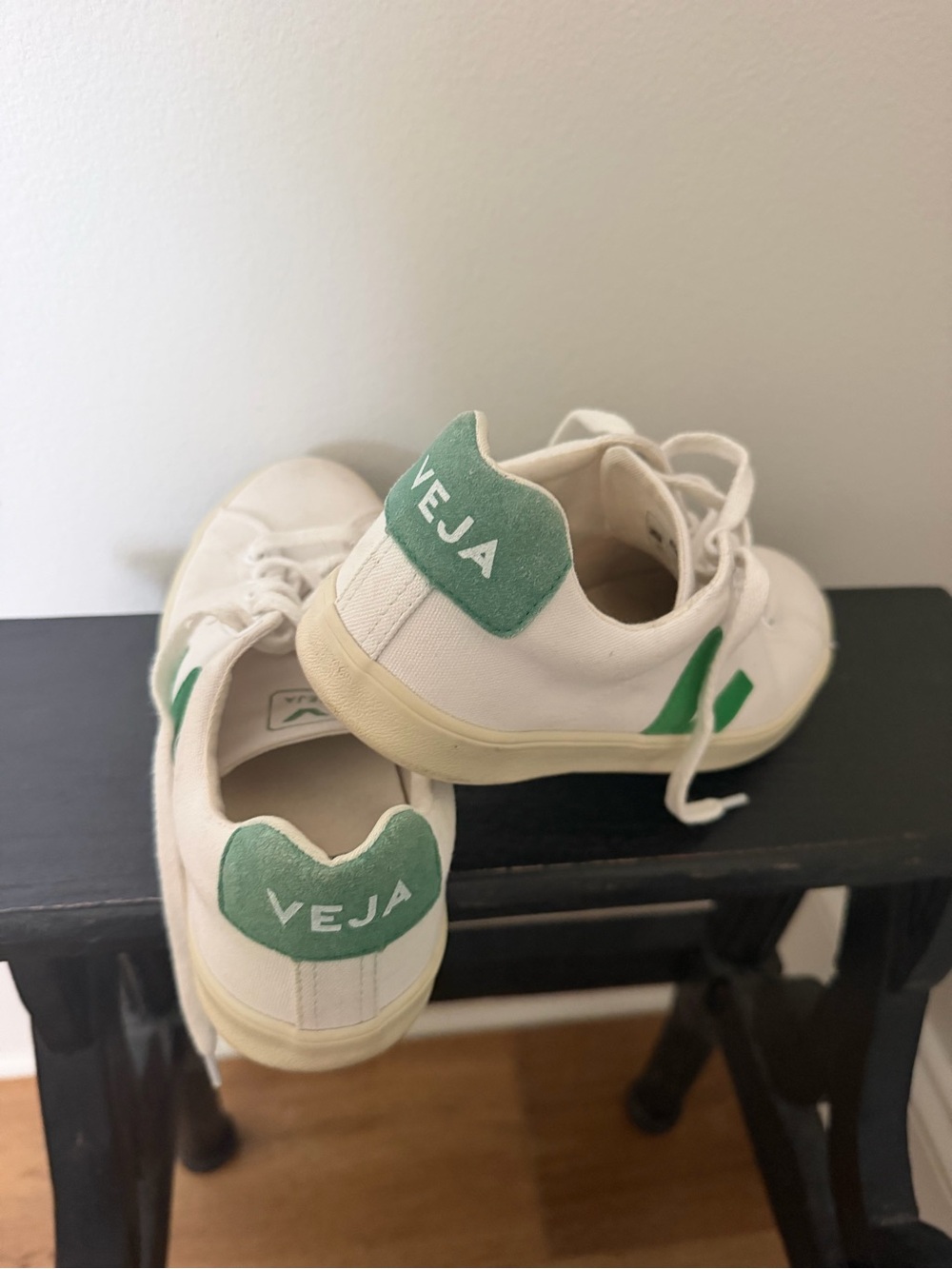 Veja Kids White Sneakers with Green Accents